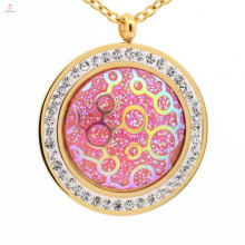 Colorful fashion round stainless steel womens crystal pendant for necklace jewelry